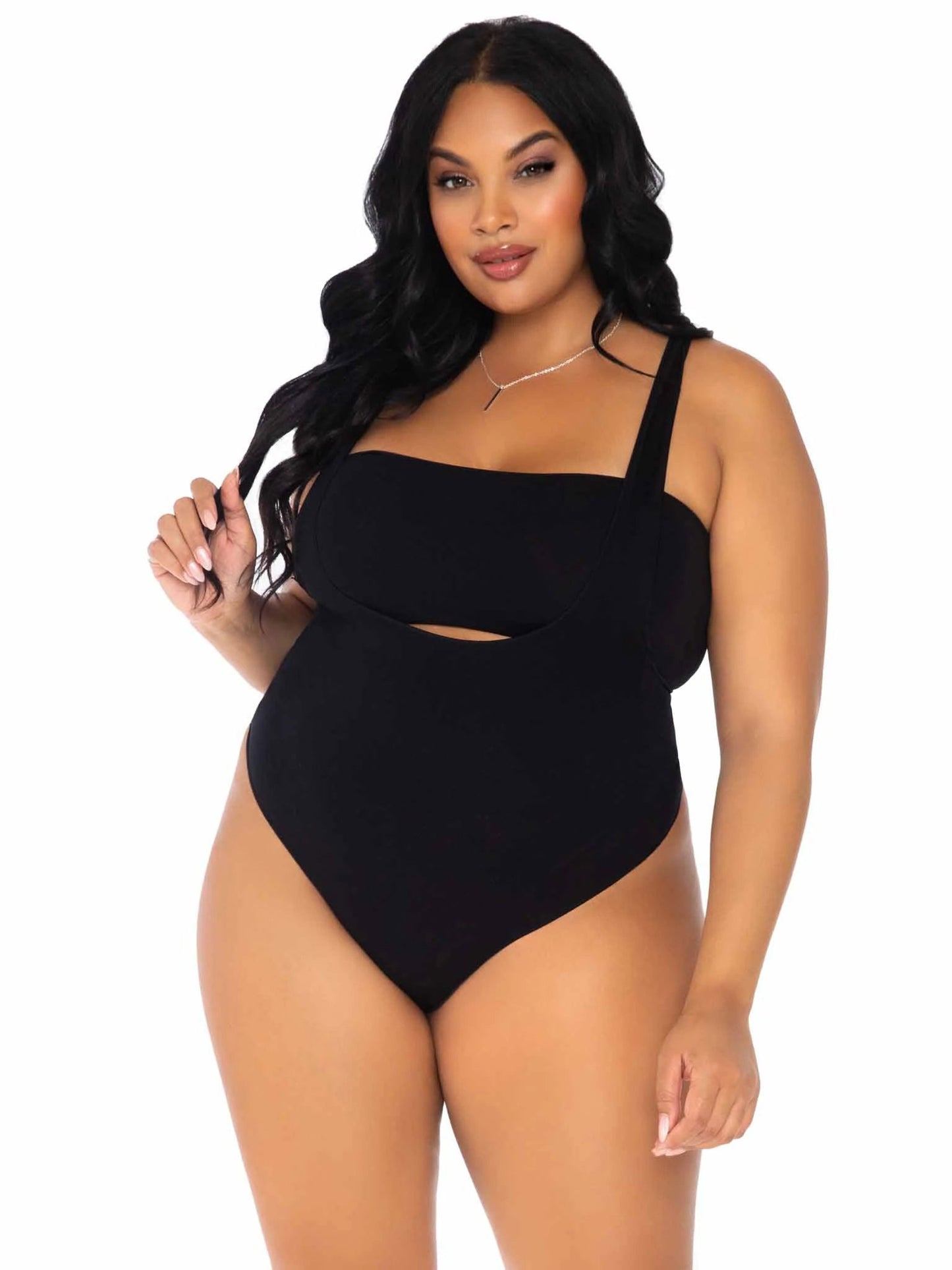 2 Pc Bandeau and Suspender Bodysuit - 1x/2x - Black