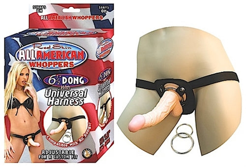 All American Whoppers 6.5-Inch- Dong With Universal Harness- Flesh NW2323-1