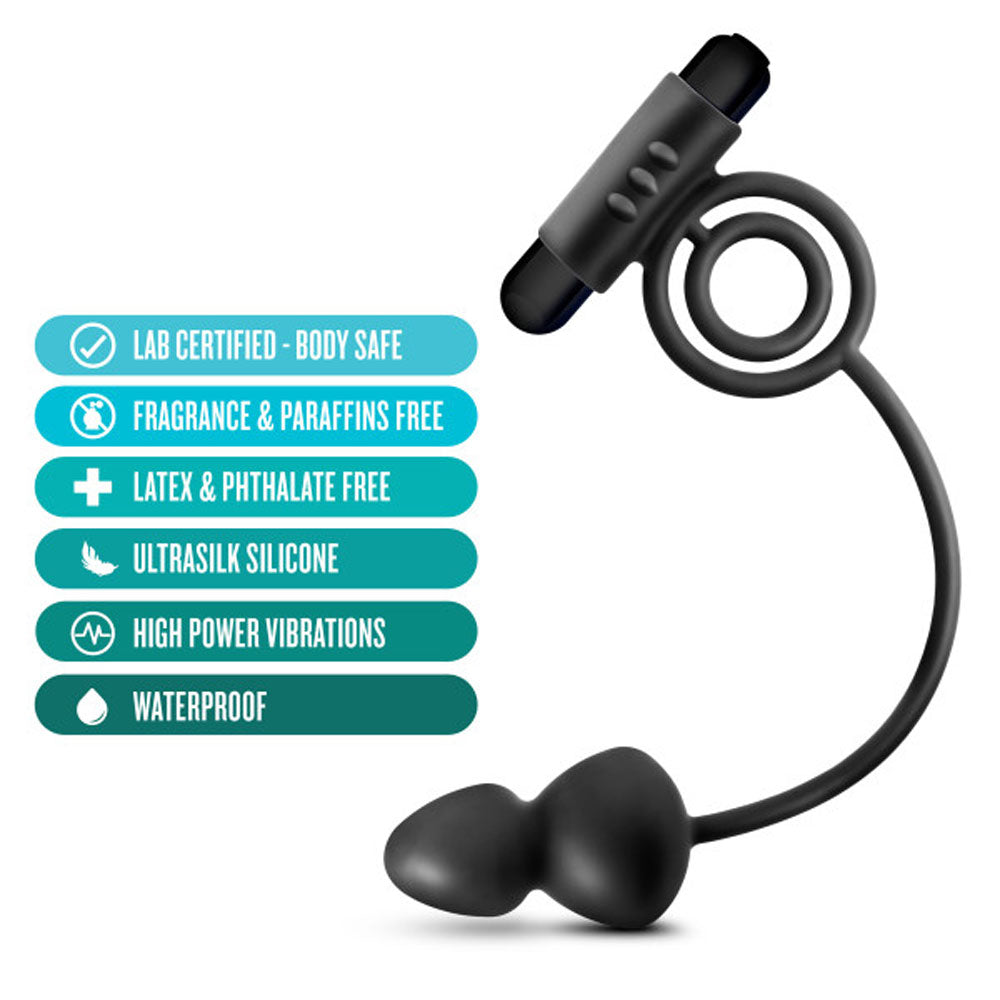 Anal Adventures- Platinum- Silicone Anal Plug With Vibrating C-Ring - Black BL-01805