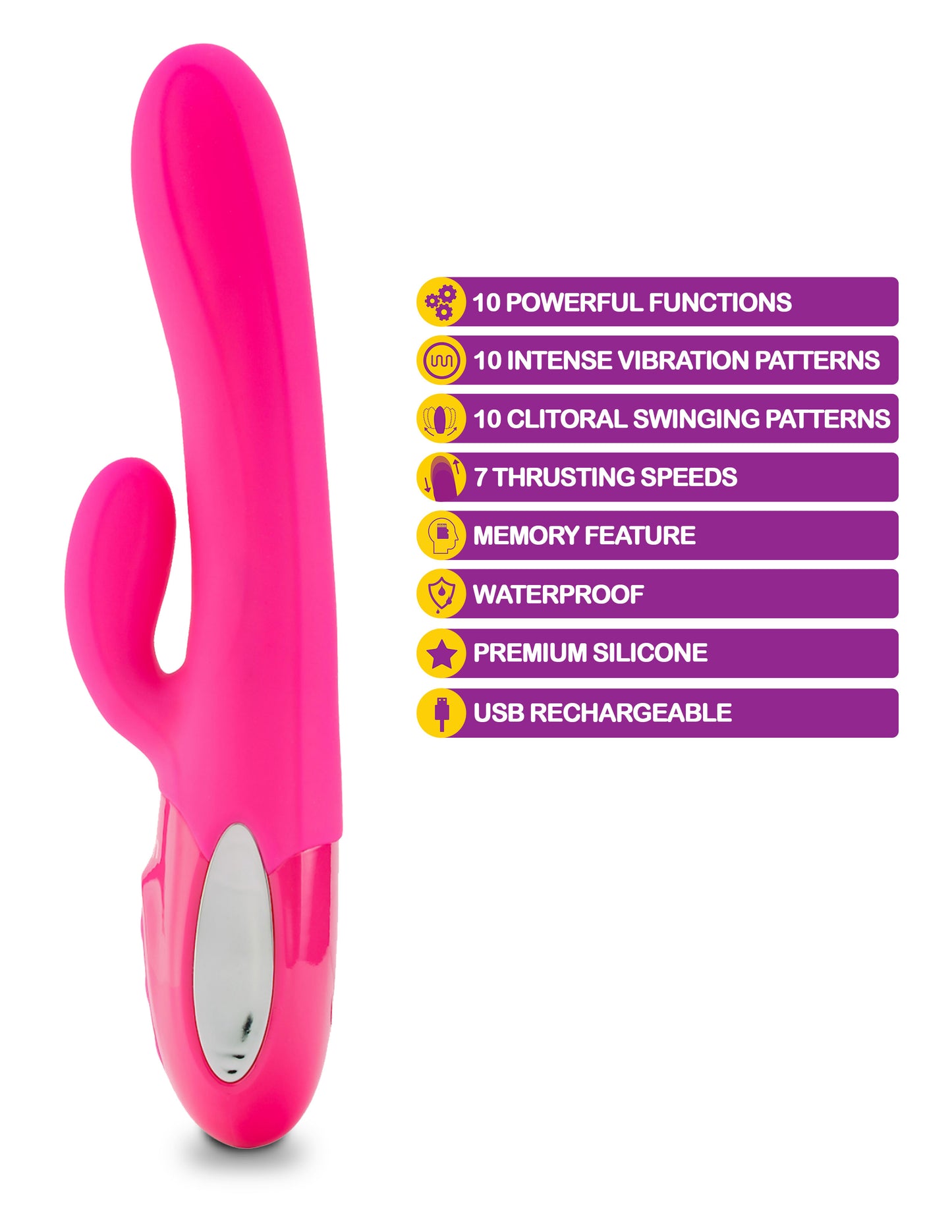 Hypnotic - Hot Pink - Thrusting Rabbit With Swinging Clitoral Stimulator VB-66107