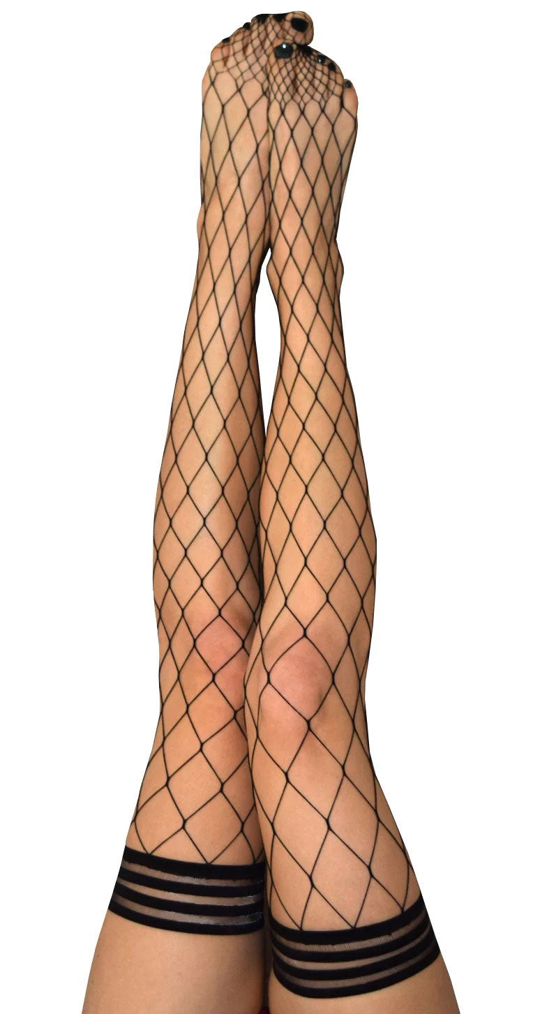 Michelle - Fishnet Thigh High - Size a - Black