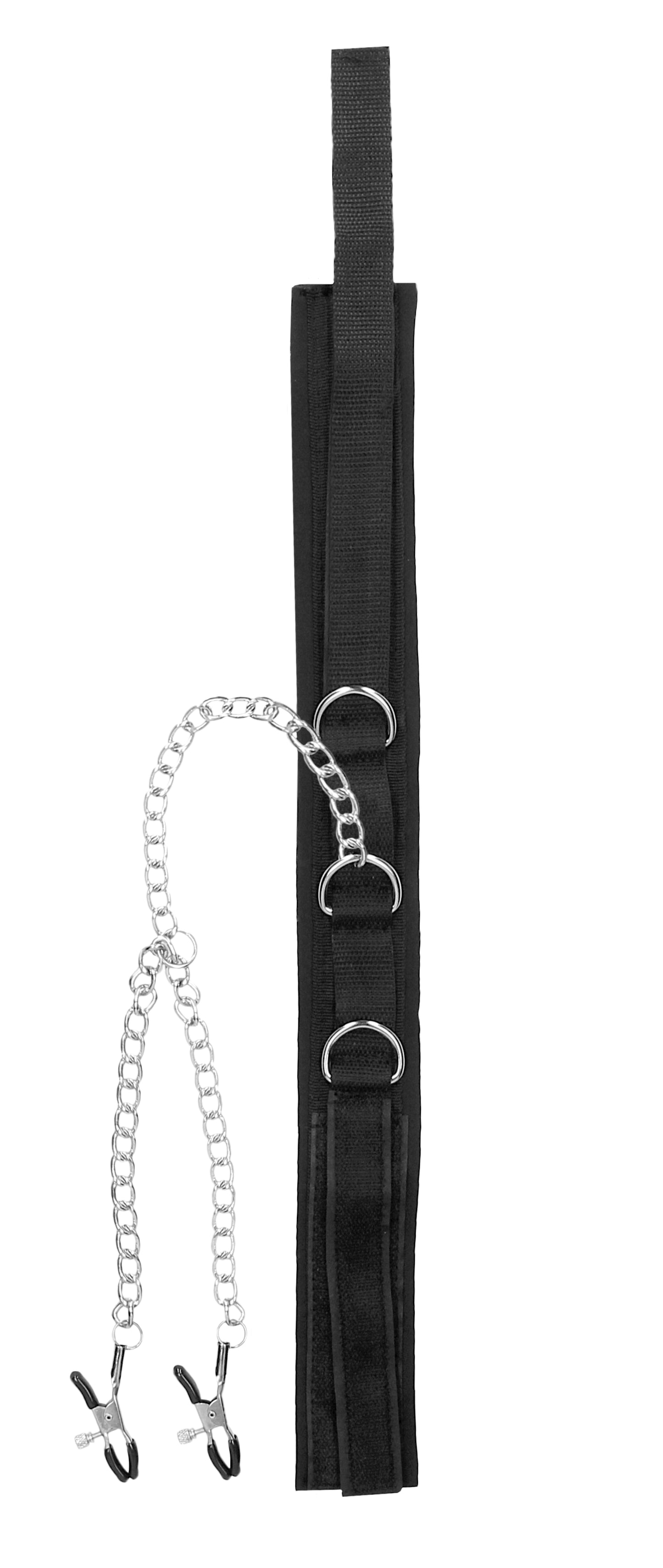 Velcro Collar With Nipple Clamps - Black
