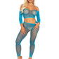 Rhinestone Fishnet Crop Top and Footless Tights O/s - Neon Blue