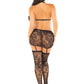 Black 3pc Bra Top, Garter Skirt, and Stockings - Os