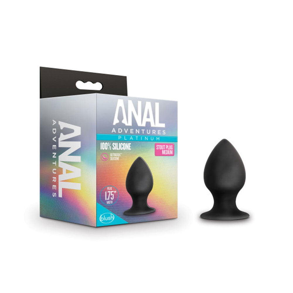 Anal Adventures - Platinum - Silicone Anal Stout  Plug - Medium - Black