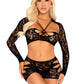 2 Pc Lace Cut-Out Bra Top, Attached Shrug, and Boy Shorts O/s - Black