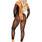 Python Net Crotchless Footless Lingerie Jumpsuit O/s - Black