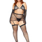 5 Pc Rhinestone Bikini Top G-String Garter Skirt,  Gloves and Stockings - Queen Size - Black