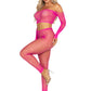 Rhinestone Fishnet Crop Top and Footless Tights O/s - Neon Pink