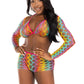 3 Pc Net Bra Top With Shrug and Boy Shorts - One Size - Multicolor