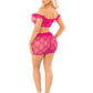 Magenta 2pc Bow Net Ruffle Bra Top and - and Mini Skirt - Os