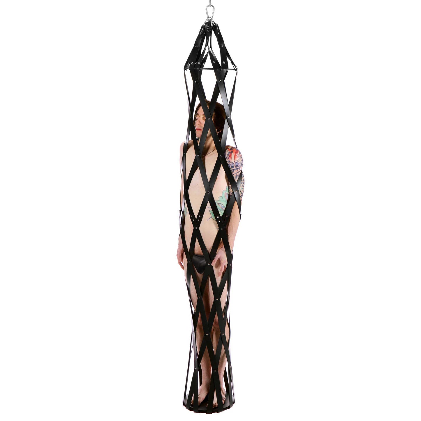 Hanging Rubber Strap Cage - Black