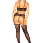 3 Pc Lace Bra Top, v-Front G-String, and Garter Belt Stockings O/s - Black