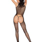 2 Pc Circle Net Cupless Suspender Lingerie Jumpsuit and Matching Panty - Os - Black