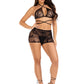 2 Pc Mary Jane Wrap Around Bra Top and Boy Shorts - One Size - Black