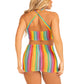 Rainbow Stripe Cross Over Mini Dress - One Size - Multicolor