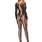 Net and Lace Crotchless Lingerie Jumpsuit - Os - Black
