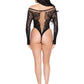 Net and Lace Crotchless Teddy - Os - Black