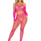 Rhinestone Fishnet Crop Top and Footless Tights O/s - Neon Pink