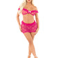 Magenta 2pc Bow Net Ruffle Bra Top and - and Mini Skirt - Os