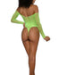 Rhinestone Off Shoulder Bodystocking - Os - Neon Lime