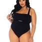 2 Pc Bandeau and Suspender Bodysuit - 1x/2x -  Black