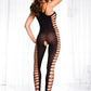 Side Cut Out Crotchless Bodystocking - One Size - Black