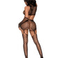 2 Pc Net Garter Dress With Attached Stockings and  Matching Gloves - One Size - Black