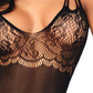 Strappy Rose Lace Suspender Bodystocking - Black - One Size