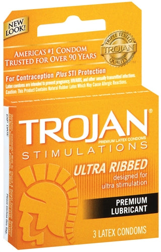 Trojan Stimulations Ultra Ribbed Lubricated Condoms - 3 Pack TJ94050
