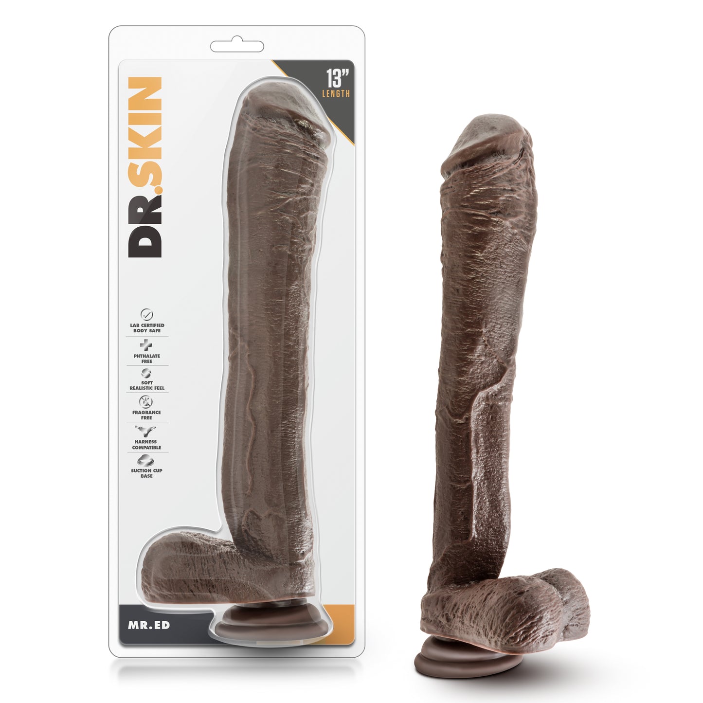 Dr. Skin Mr. Ed 13 Inch Dildo With Suction Cup - Chocolate BL-15436