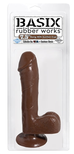 Basix Rubber Works - 7.5 Inch Dong With Suction  Cup - Brown