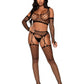 3 Pc Net Crop Top, Garter Stockings, and Matching  Gloves - One Size - Black