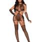 2 Pc Net Garter Dress With Attached Stockings and  Matching Gloves - One Size - Black