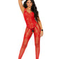 Fishnet and Lace Bodystocking With Open Crotch - One Size - Red EM-1689R