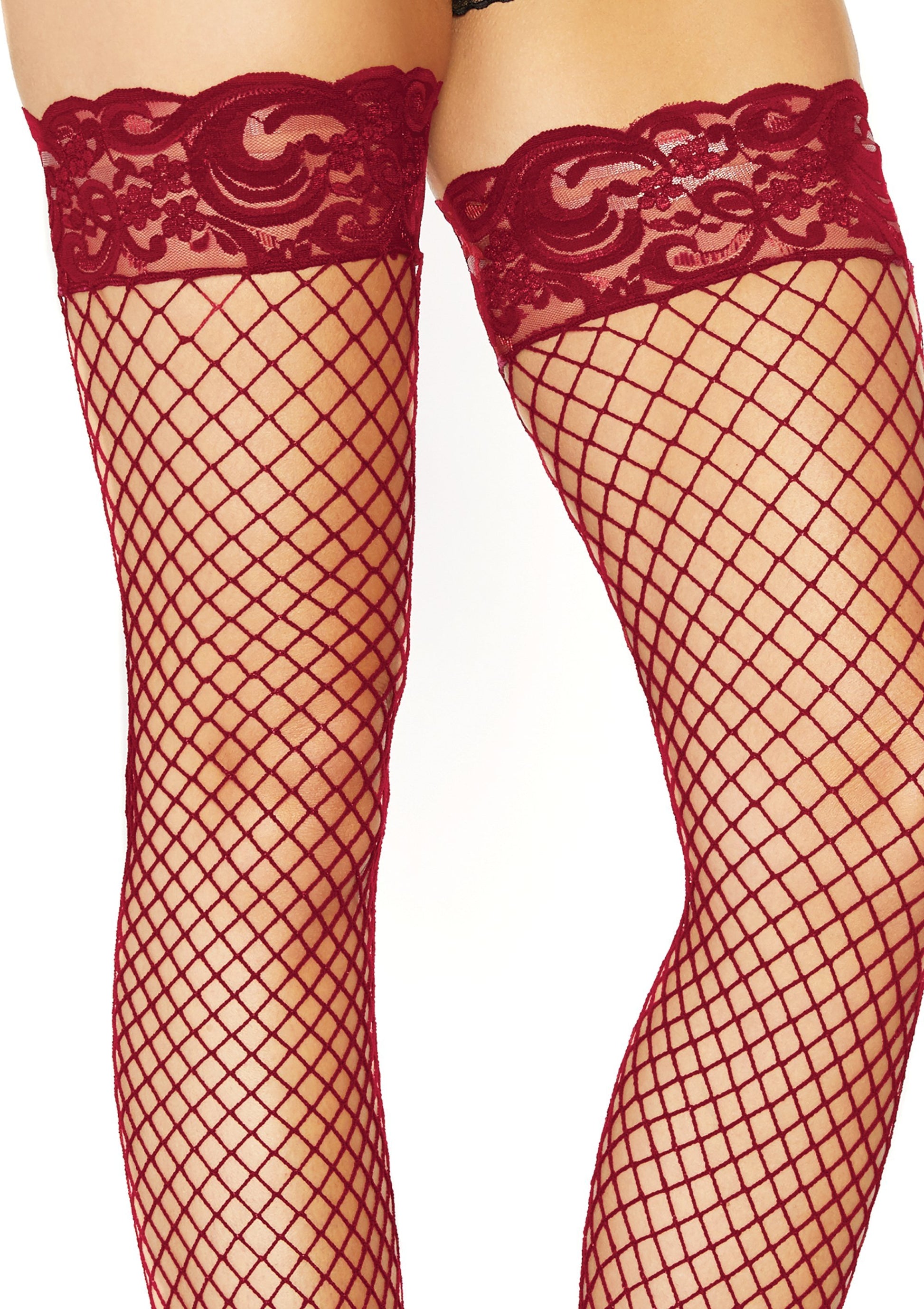 Stay Up Fishnet Thigh Highs - One Size - Burgundy LA-9201BUR