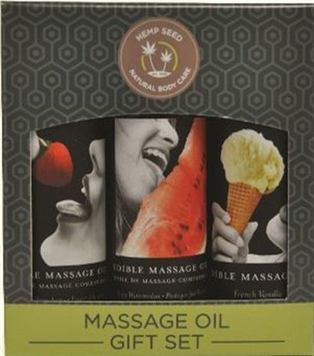 Edible Massage Oil Gift Set Box - Strawberry  Vanilla, and Watermelon 2 Oz Each EB-MSEG003