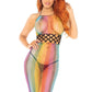 Rainbow Fishnet Halter Dress - One Size - Multicolor