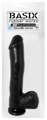 Basix Rubber Works - 10 Inch Dong With Suction Cup - Black