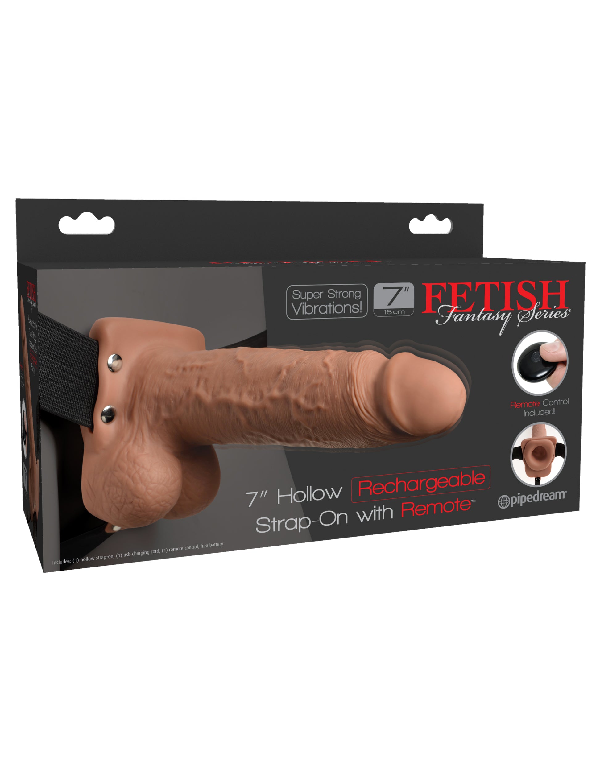 Fetish Fantasy Series 7" Hollow Rechargeable Strap-on With Remote - Tan PD3391-22