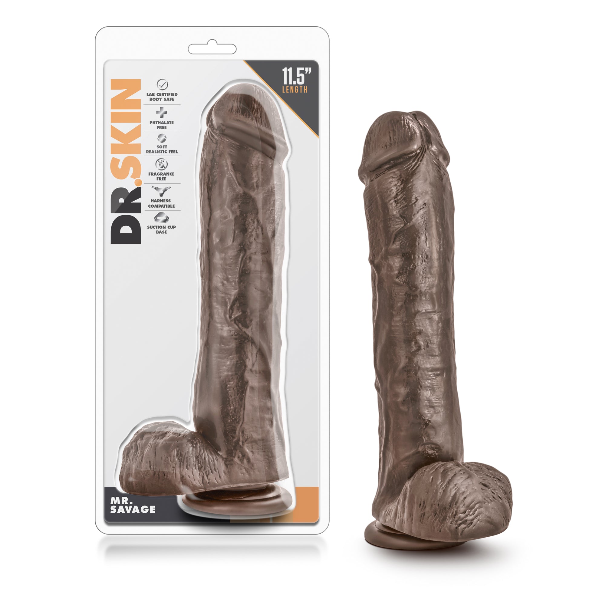 Dr. Skin Mr. Savage 11.5" Dildo With Suction Cup - Chocolate BL-15426