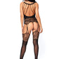 Strappy Rose Lace Suspender Bodystocking - Black - One Size