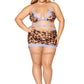 Leopard Bralette With Garter Skirt and G-String -  Queen Size - Leopard