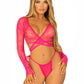 2 Pc Daisy Lace Wrap-Around Crop Top and Side Tie  Panty - One Size - Raspberry