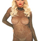 Lurex Long Sleeved High Neck Fishnet Dress - One Size - Black/ Gold LA-86106BLKGD