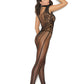 Crochet Footless Bodystocking With Open Crotch - One Size - Black