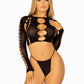 2 Pc Seamless Cut Out Long Sleeve Crop Top and  G-String Panty - One Size - Black
