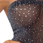 Shimmery Rhinestone Tube Dress - One Size - Black/silver