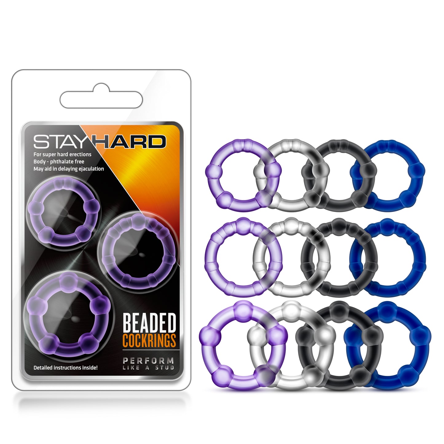 Stay Hard Beaded Cockrings - 3 Pack - Black BL-00015