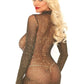 Lurex Long Sleeved High Neck Fishnet Dress - One Size - Black/ Gold